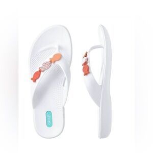 OKA b. White Flip Flops with Orange Fish Accents size L